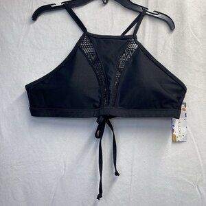 Fashion World Cut Out Halter High Neck Tie Back Bikini Top Women Medium BlackNew